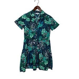 Tommy Hilfiger Girls Size 14 Green Tropical Cotton Short Sleeve Tiered Dress
